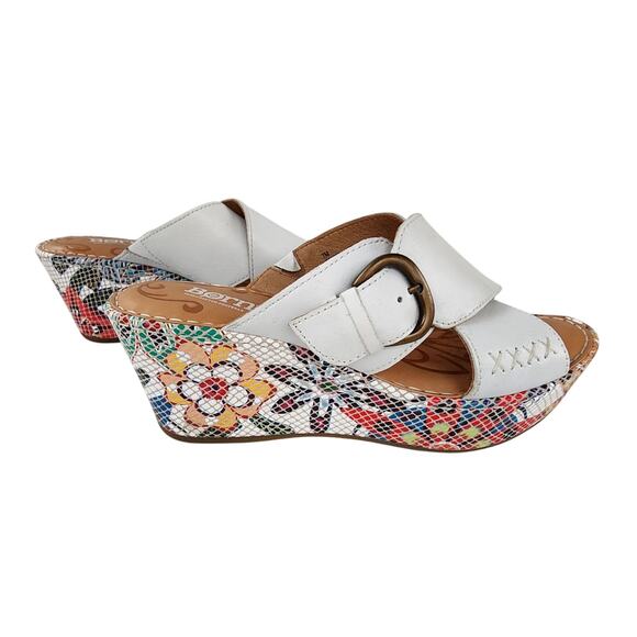 Born Curstyn White Leather Floral Wedge Sandals 7M Comfort Hippie Summergirl - Picture 3 of 9
